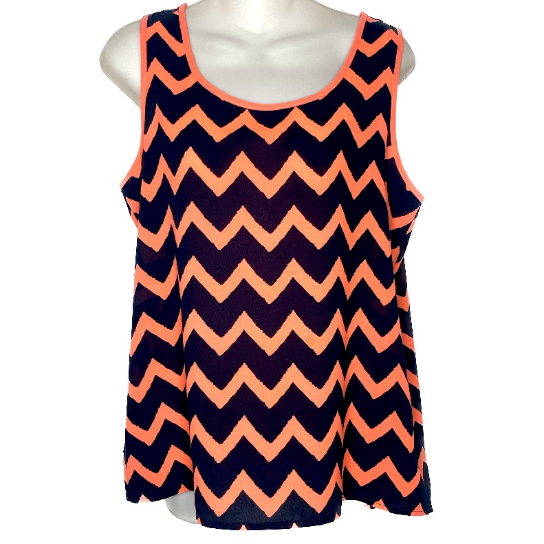 4/$15 Pink Rose Sleeveless Coral & Navy Chevron Print Tunic Top Sz L